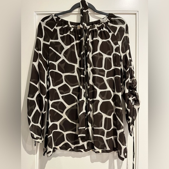 MICHAEL KORS Silk Blouse, Brown and White, Size L - Picture 2 of 5